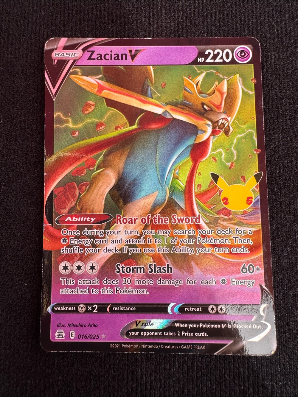 Pokemon Zacian V Pink Purple Blue Holo Card